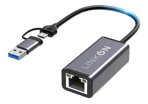 Adaptador Usb A Y C Para Rj45 Lan Ethernet 101001000 Mbps 2 Em 1