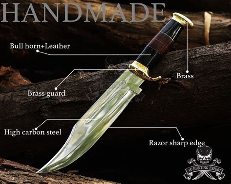 Bowie Knife Handmade D2 Bowie Knife Steel Hunting Fix Blade Bull Horn And Leather Handle 440c