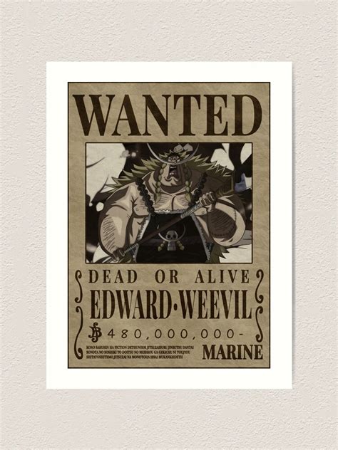 "Edward Weevil Wanted One Piece Bounty Poster" Art Print for Sale by ...