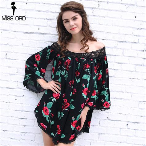 Missord 2019 Sexy Slash Neck Off The Shoulder Print Flower Side Dress