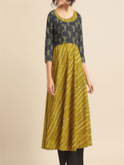 Buy DIVA WALK Women Mustard Yellow Navy Blue Ethnic Motifs Printed