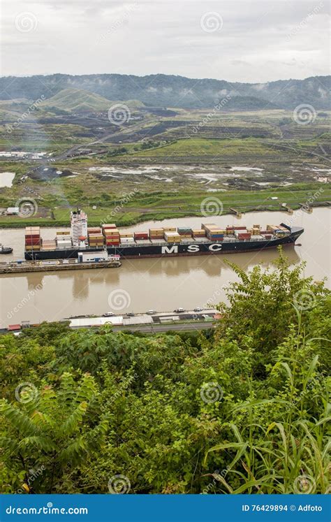 Cargo Ship In Panama Canal Editorial Stock Image Image Of Entrance