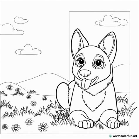 Coloriage d un mignon berger allemand à Télécharger ou à Imprimer