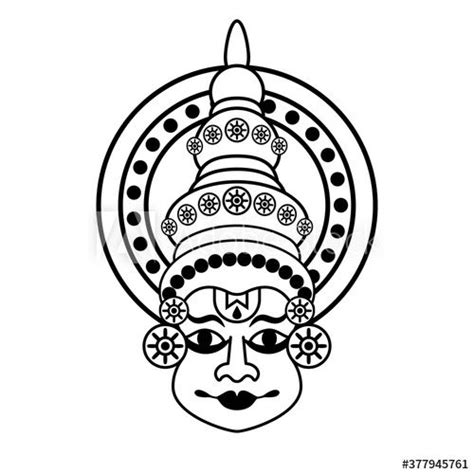 Kathakali mask outline icon. Clipart image isolated on white background ...