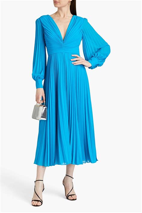 Badgley Mischka Ruched Pleated Chiffon Midi Dress The Outnet