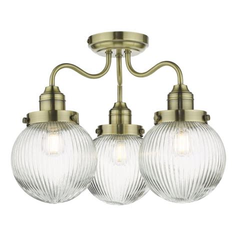 Dar Lighting Tamara Ip44 Antique Brass Semi Flush Ceiling Light With