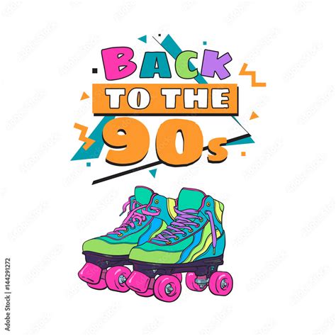 Memphis Retro Style Back To The 90s Poster Banner Template With Roller