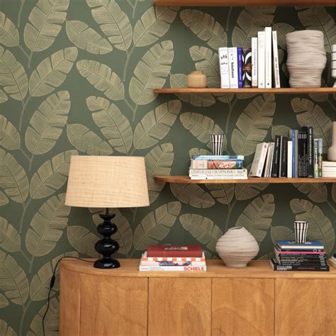 Papier Peint Moonlight Banana Tree Vert Kaki Green And Co Caselio