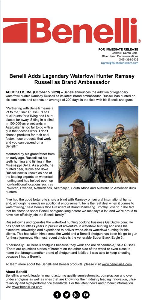 Benelli Adds Legendary Waterfowler Ramsey Russell Brand Ambassador