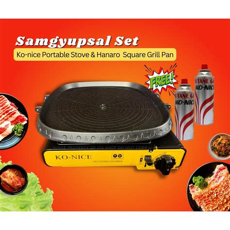 Samgyupsal Set Ko Nice Portable Stove Yellow And Hanaro Square Grill