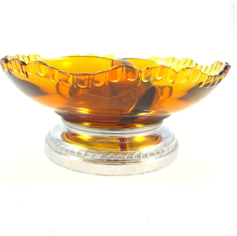 Vintage Farber Brothers Amber Glass And Chrome Divided Dish Etsy