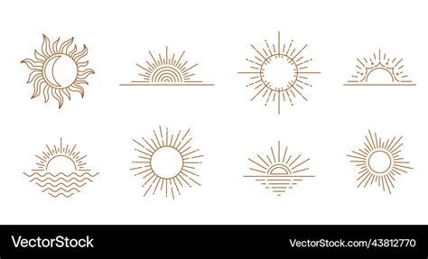 Sun Logo Design In Simple Modern Line Style Boho Vector Image