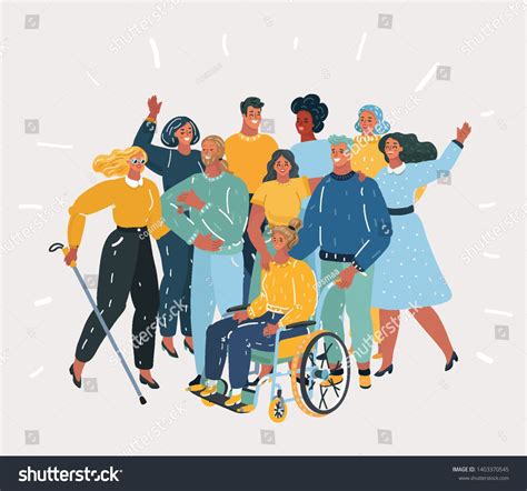 Vector cartoon illustration of Disabled people, handicapped characters volunteers, diverse ...