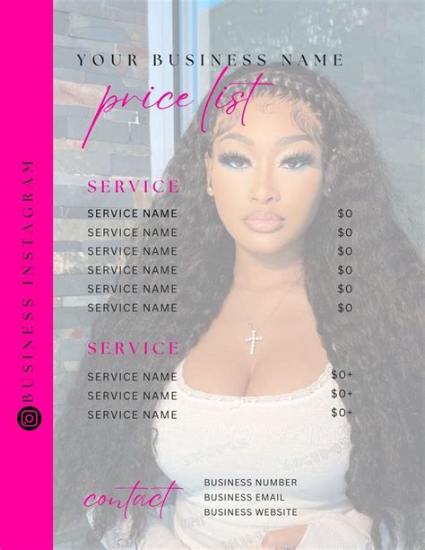 Price List Service Template Service Provider Digital Template Hair