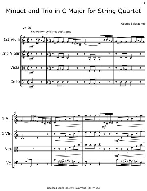 Minuet And Trio In C Major For String Quartet Sheet Music For Violin