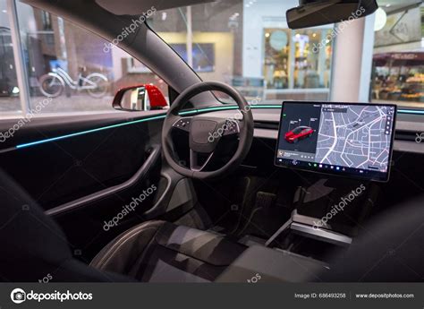 Interior New Tesla Model Electric Car Steering Wheel Dashboard Display ...