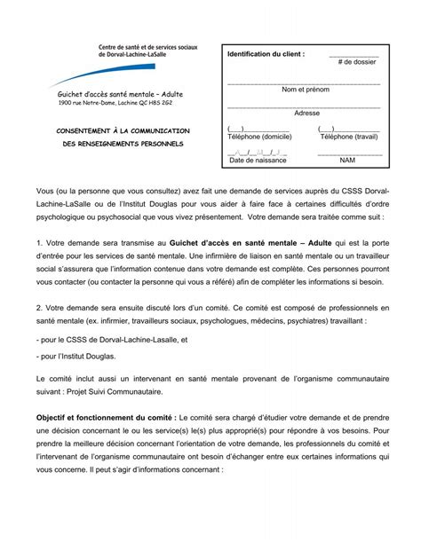 Consentement Ã la communication des renseignements personnels