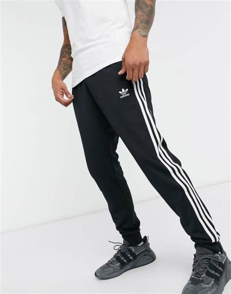 Adidas Originals Adicolour 3 Stripe Skinny Sweatpants In Black Asos