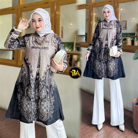 Jual Atasan Wanita Tunik Batik Kerja Modern Katun M L XL XXL JUMBO