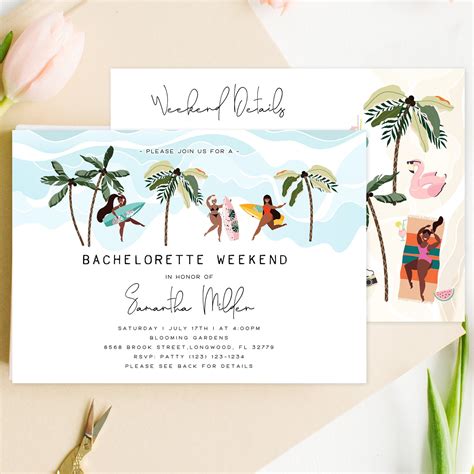 Beach Bachelorette Weekend Invitation and Itinerary Templates, Girls W ...