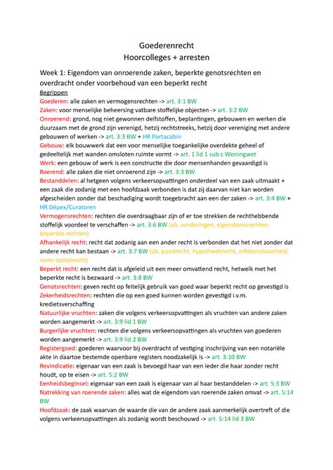 GR Hoorcolleges Goederenrecht Hoorcolleges Arresten Week 1