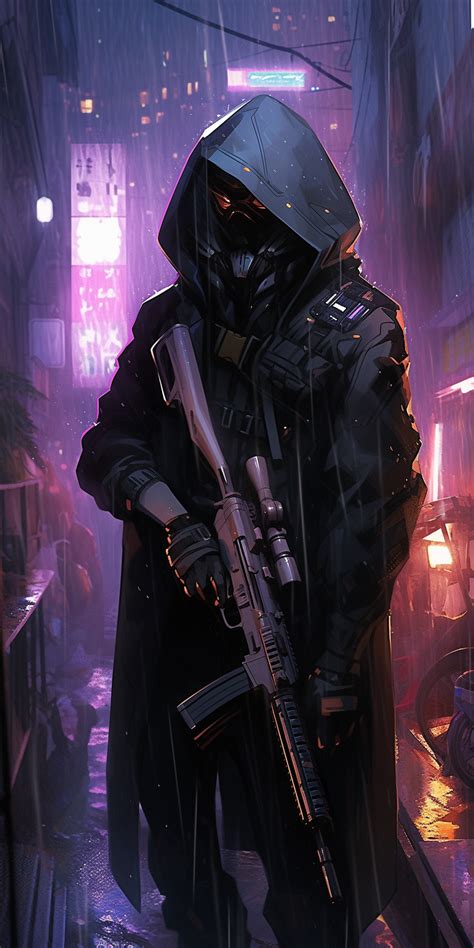 Cyberpunk Sniper Character On Rainy Night By Softwmaster On Deviantart