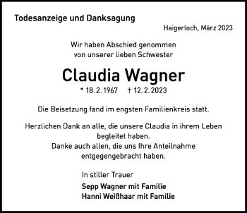 Traueranzeigen von Claudia Wagner Schwarzwälder Bote Trauer