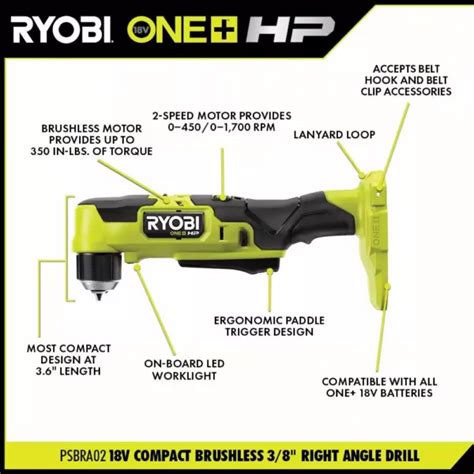 Ryobi One Hp V Brushless Cordless Compact In Right Angle Drill