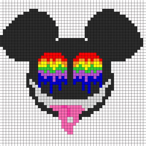 Trippy Mickey On Acid Kandi Pattern | Pixel art pattern, Pixel art grid, Pixel art templates