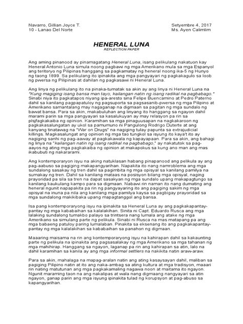 Ap Heneral Luna Reflection Paper Pdf