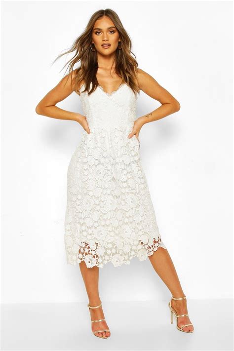 Strappy Crochet Lace Skater Midi Dress Lace White Dress Rehearsal