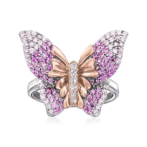 80 Ct Tw Simulated Pink Sapphire Butterfly Ring With Cz Accents In