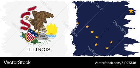 Alaska And Illinois States Grunge Brush Flags Vector Image