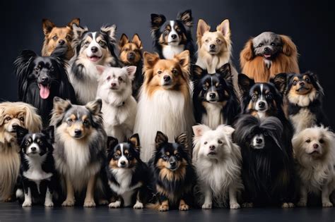 Premium AI Image | Many dogs of different breeds looking at camera