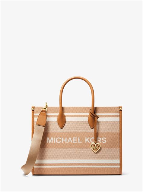 Michael Kors Mirella Medium Striped Cotton Canvas Tote Bag Lyst