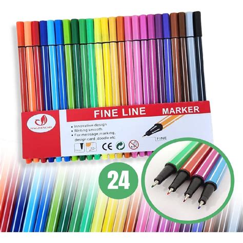Kit 24 Cores Canetas Coloridas Ponta Fina Fineliner Tipo Stabilo 04mm