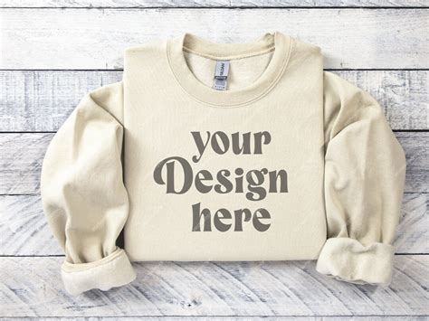 Gildan Flat Lay Mockup Sand Clean Flat Lay Sweatshirt Sleeve