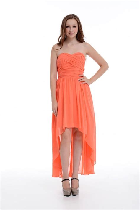 Coral High Low Sweetheart Peach Chiffon Bridesmaid Dress Asymmetrical