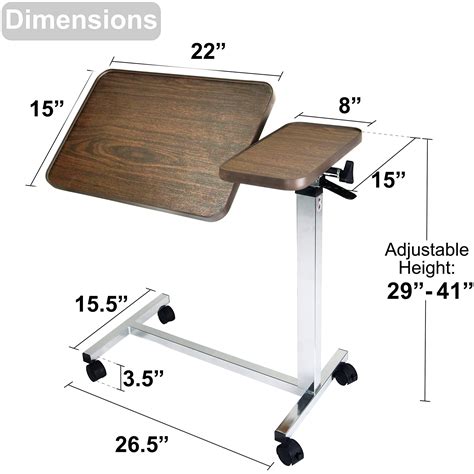 Vaunn Medical Adjustable Tilt Overbed Bedside Table With Wheels For