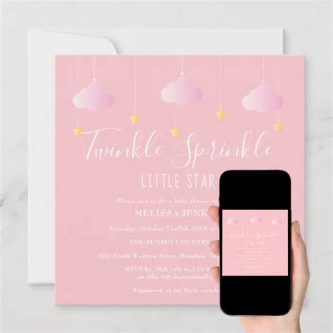 Pink Twinkle Sprinkle Little Star Baby Shower Invitation | Zazzle