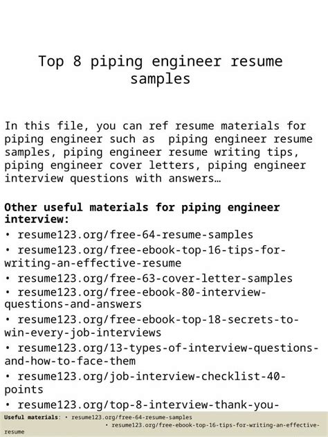 Pptx Top Piping Engineer Resume Samples Dokumen Tips