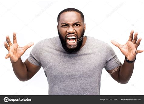 Angry Black Man Screaming Gesturing Isolated White Stock Photo By