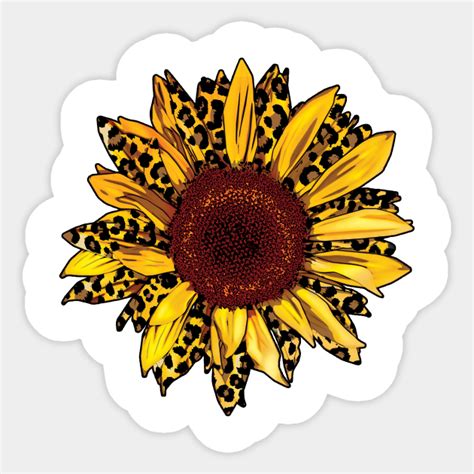 Beautiful Sunflower With Leopard Print Sticker Teepublic