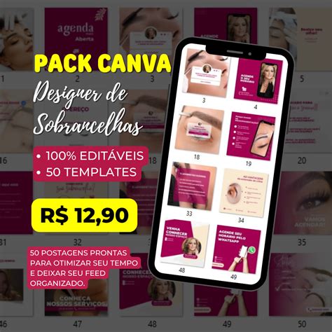 Pack Canva Templates Designer De Sobrancelhas 50 Templates 100