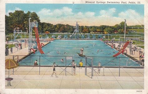 Swimming Pool Postcard Mineral Springs Pekin Illinois