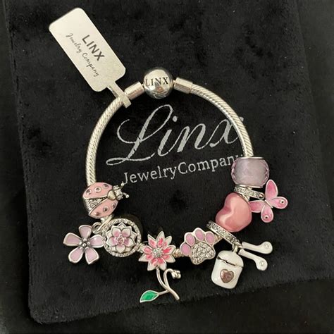 Linx Jewelry Linx Snake Chain Bracelet With Pink Themed Charms