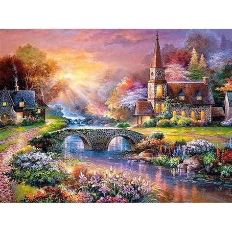 Tableau Toile Peinture Diamant Th Me Paysage Broderie Compl Te D