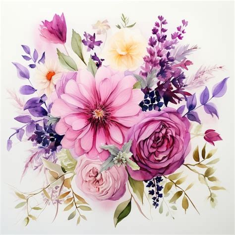 Premium Ai Image Composition Of Flowers Painted In Watercolor