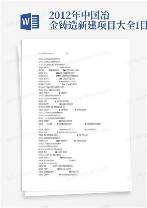 2012年中国冶金铸造新建项目大全i目录word模板下载编号qmgzpgpp熊猫办公