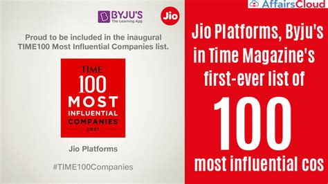 Jio Platforms Byju S In Time S First List Of Most Influential Firms